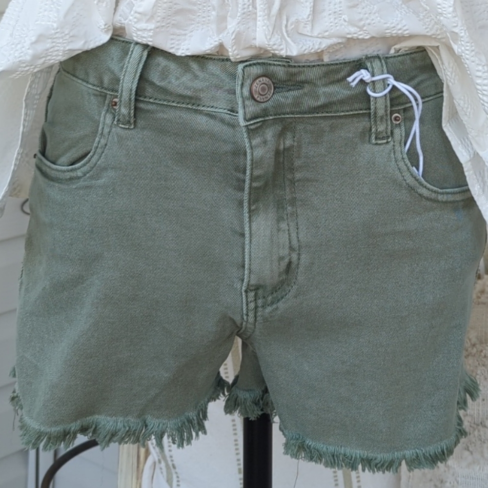 Olive Green Women's Frayed Hem Shorts